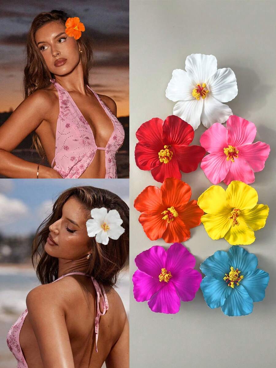 Hawaiian Hibiscus Flower Hair Clips