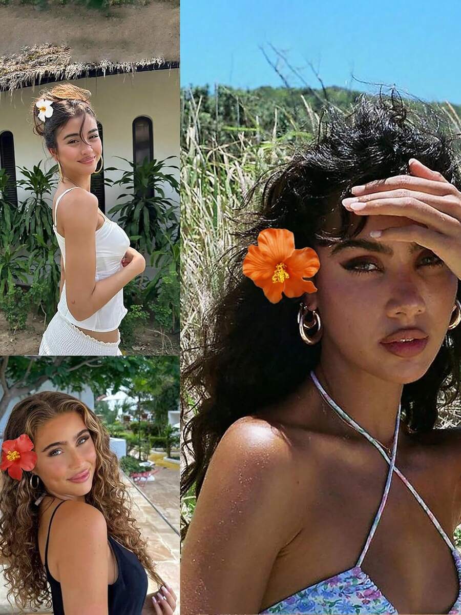 Hawaiian Hibiscus Flower Hair Clips