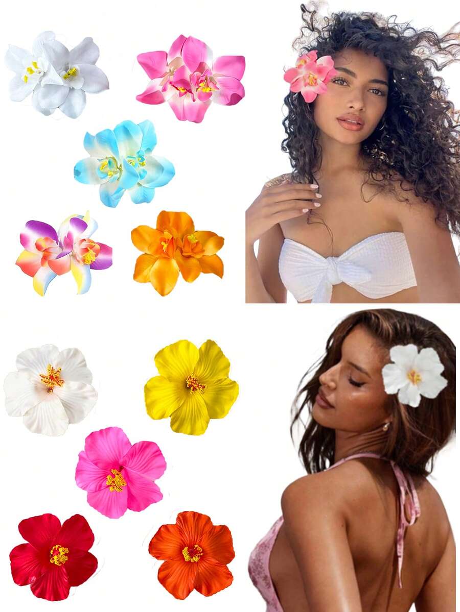 Hawaiian Hibiscus Flower Hair Clips