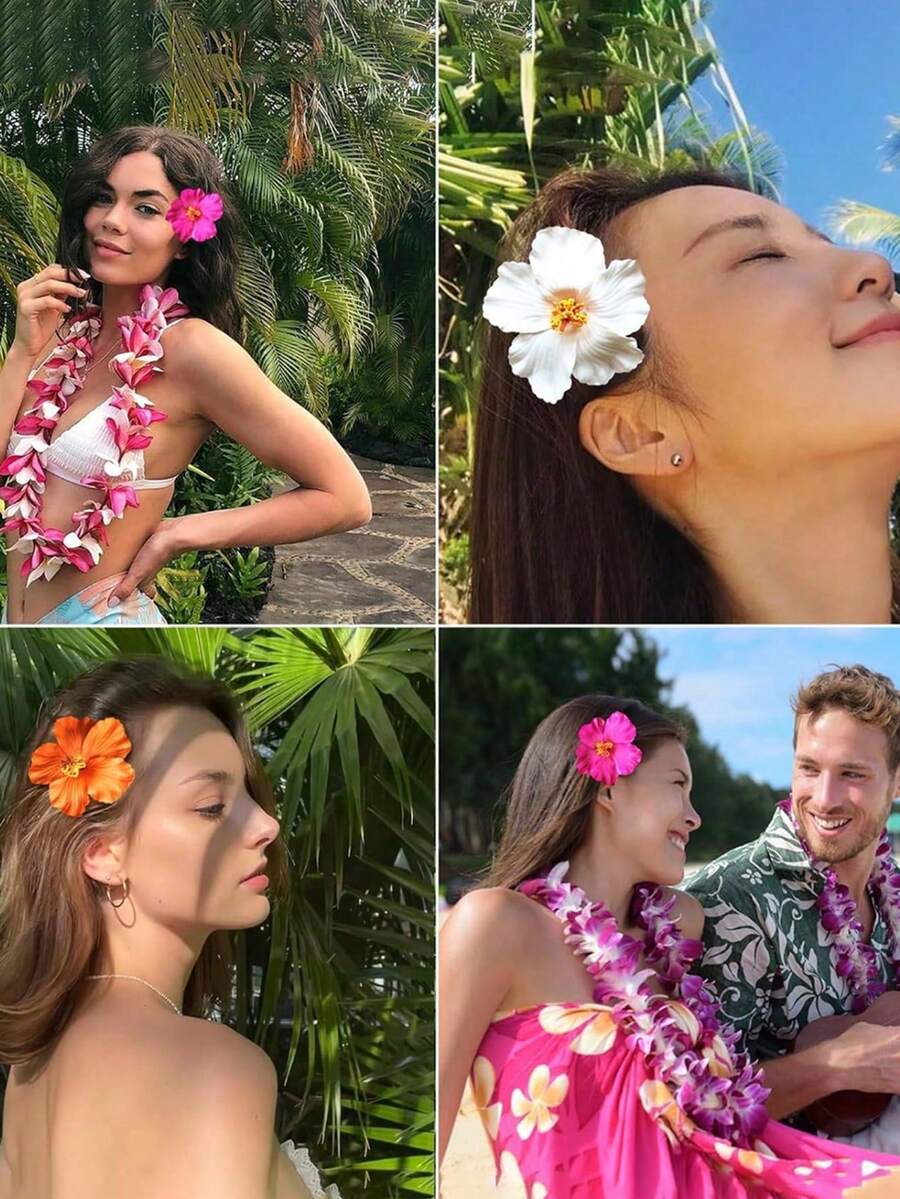 Hawaiian Hibiscus Flower Hair Clips