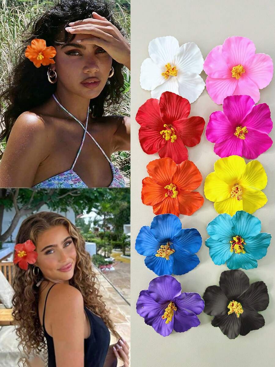 Hawaiian Hibiscus Flower Hair Clips