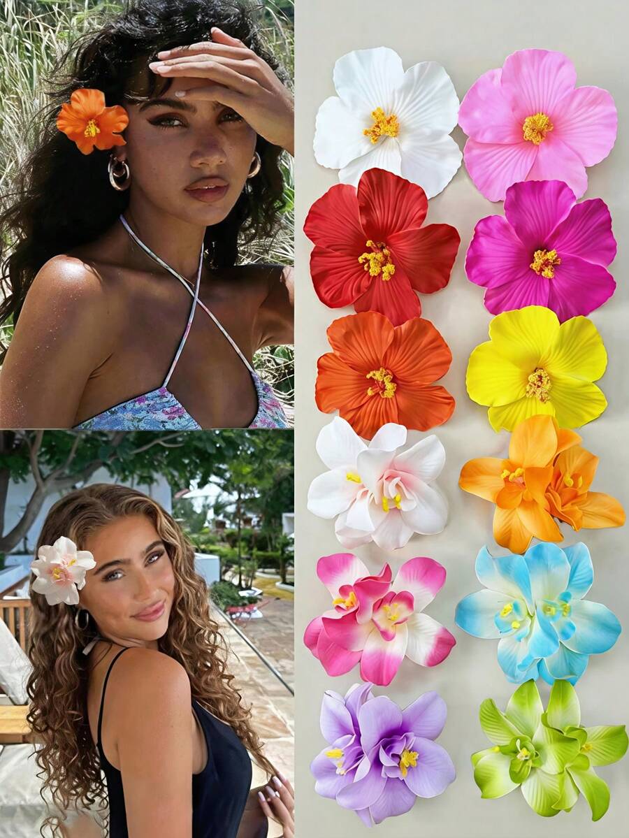 Hawaiian Hibiscus Flower Hair Clips