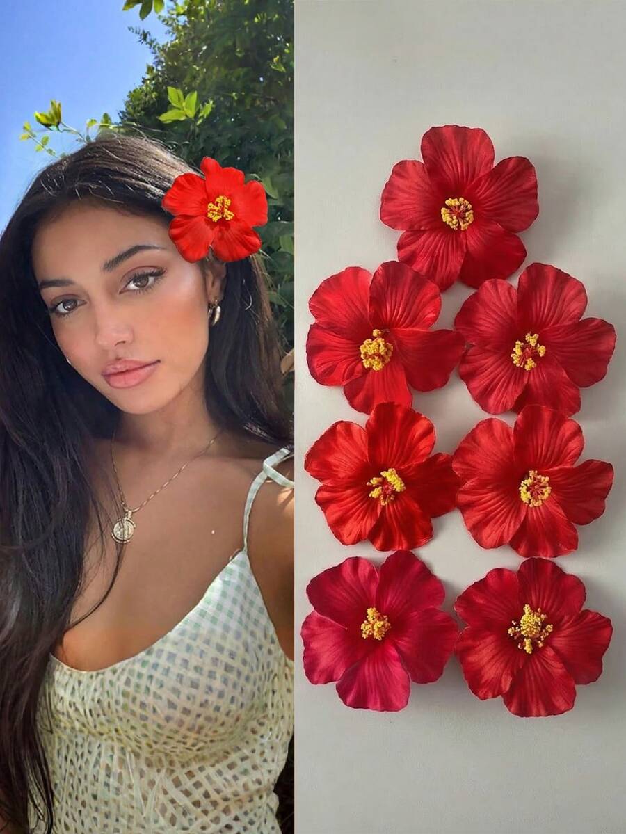 Hawaiian Hibiscus Flower Hair Clips