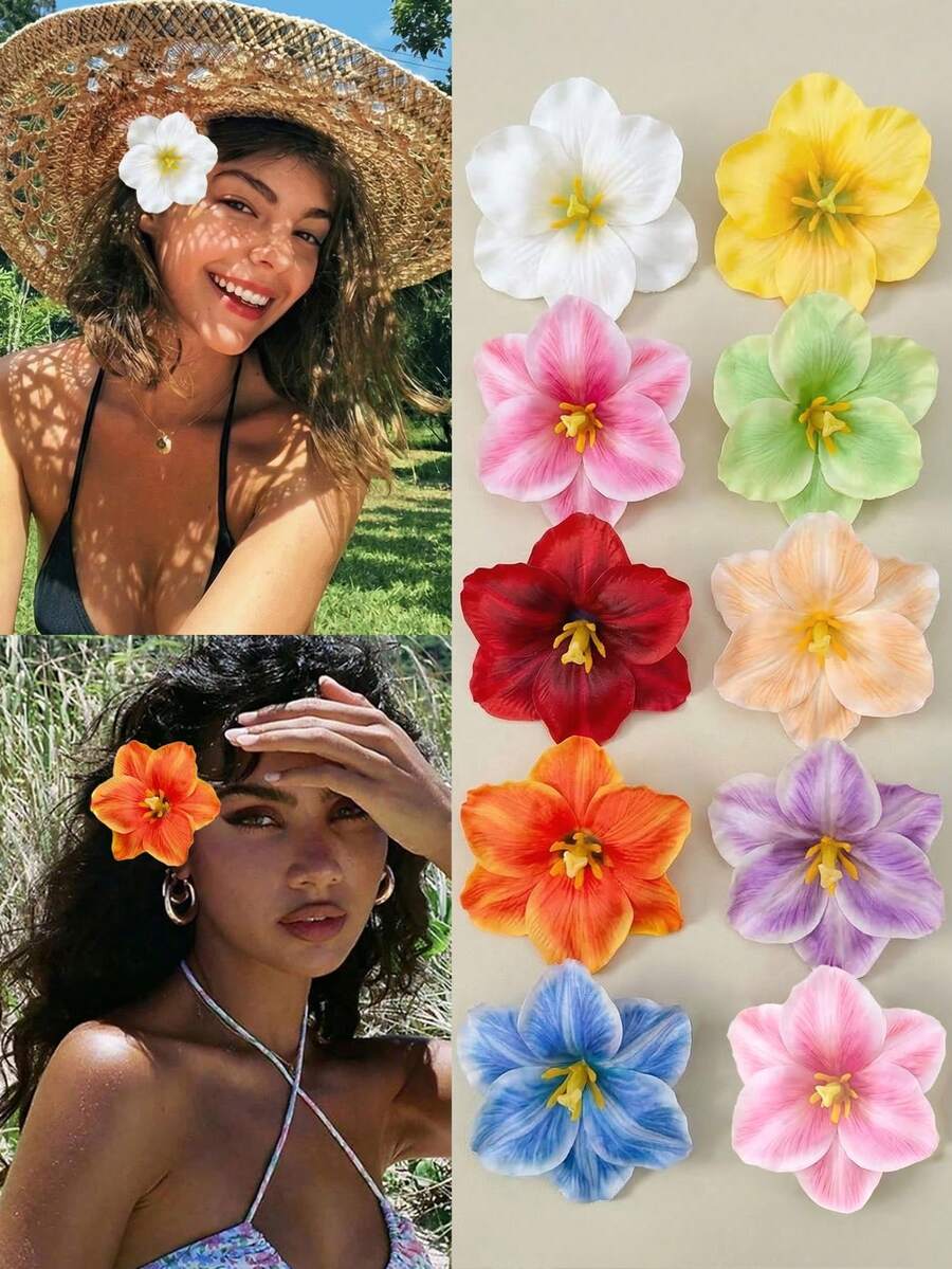 Hawaiian Hibiscus Flower Hair Clips
