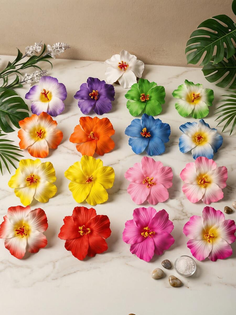 Hawaiian Hibiscus Flower Hair Clips