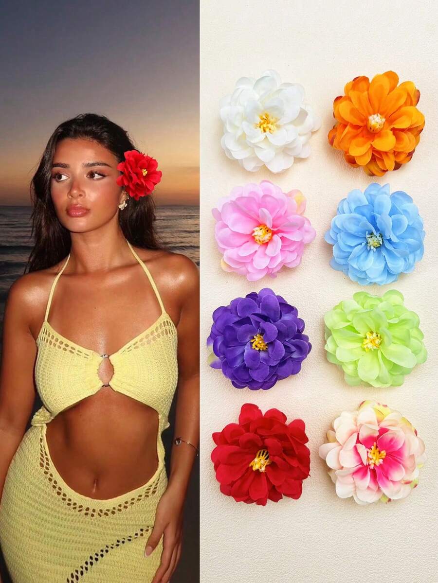 Hawaiian Hibiscus Flower Hair Clips
