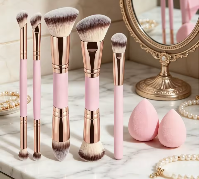 5Pc Rose Gold Cosmetic Brush Kit