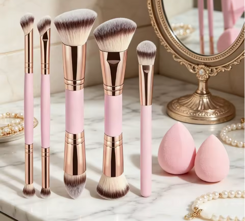 5Pc Rose Gold Cosmetic Brush Kit