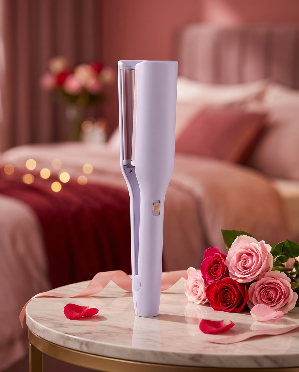 Curling iron with romantic accent on vanity