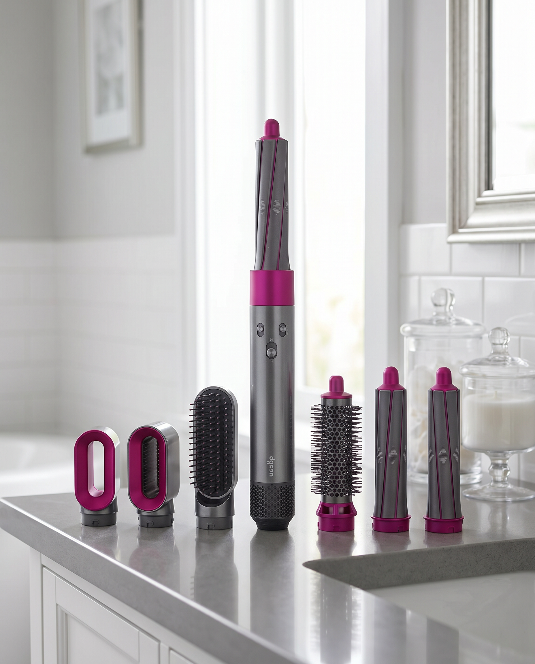 5-in-1 hot air styler on bathroom counter
