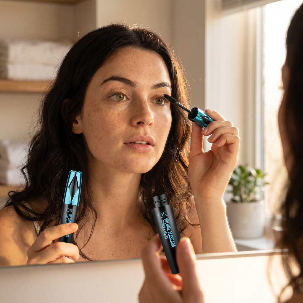 Candid lifestyle shot applying mascara